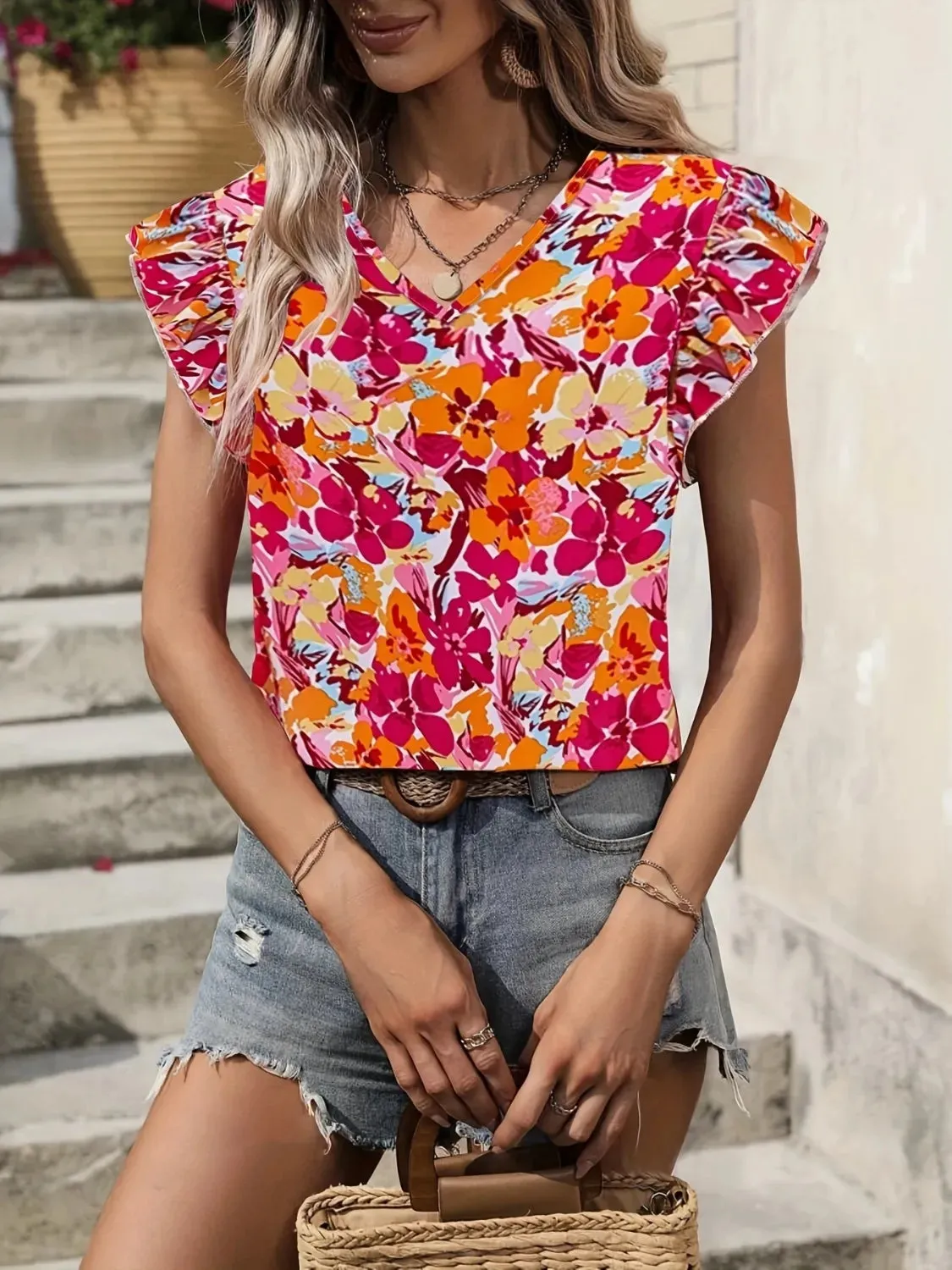 Printed V-Neck Cap Sleeve Blouse sold by Charming Charlie product image thumbnail 4