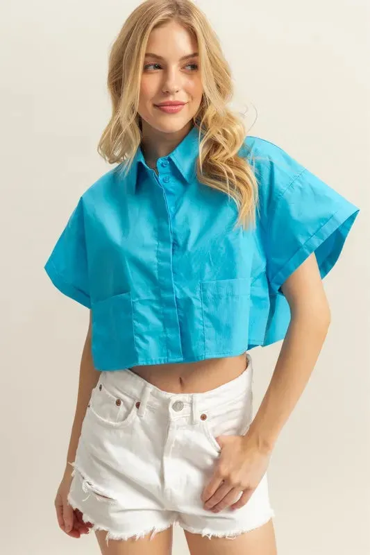 HYFVE Short Sleeve Poplin Crop Shirt Top sold by Charming Charlie
