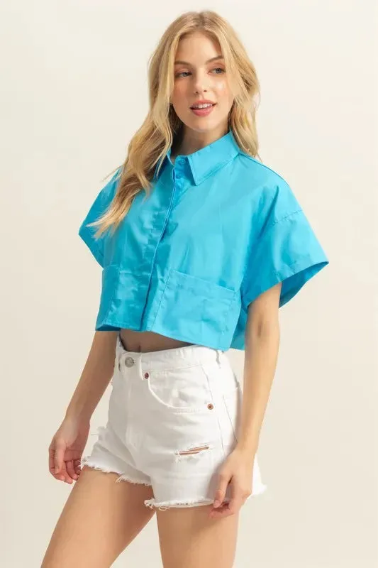 HYFVE Short Sleeve Poplin Crop Shirt Top sold by Charming Charlie product image thumbnail 2