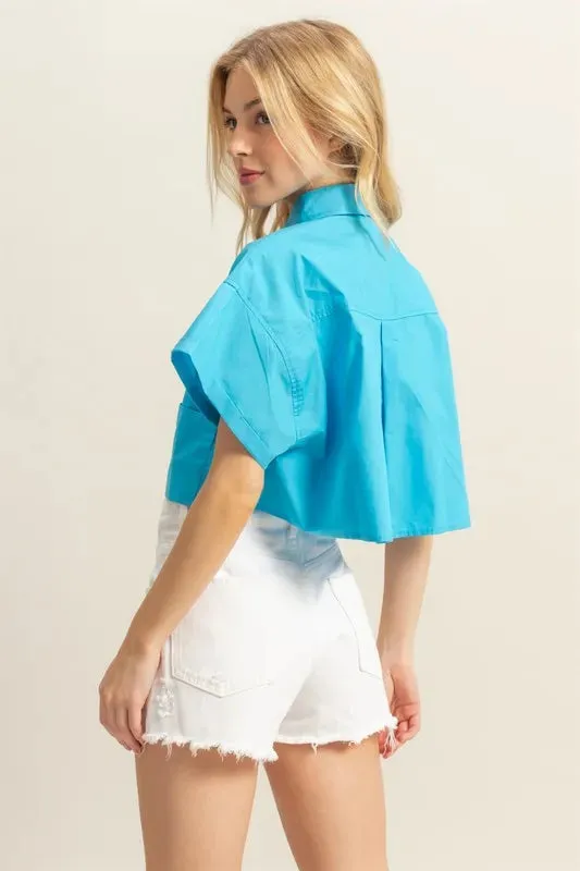 HYFVE Short Sleeve Poplin Crop Shirt Top sold by Charming Charlie product image thumbnail 3