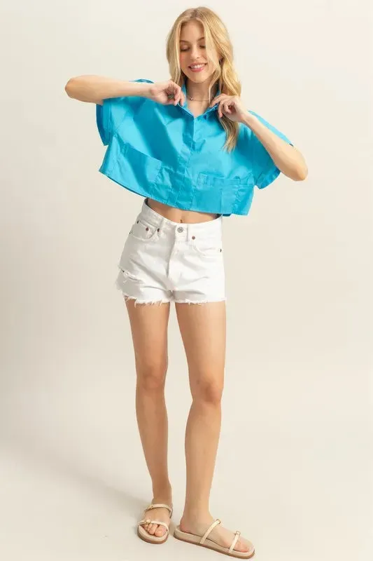 HYFVE Short Sleeve Poplin Crop Shirt Top sold by Charming Charlie product image thumbnail 4