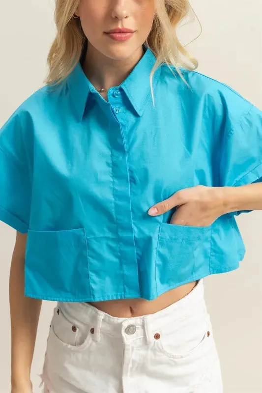 HYFVE Short Sleeve Poplin Crop Shirt Top sold by Charming Charlie product image thumbnail 5