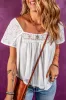 Hollowed Lace Patchwork Square Neck Short Sleeve Blouse sold by Charming Charlie