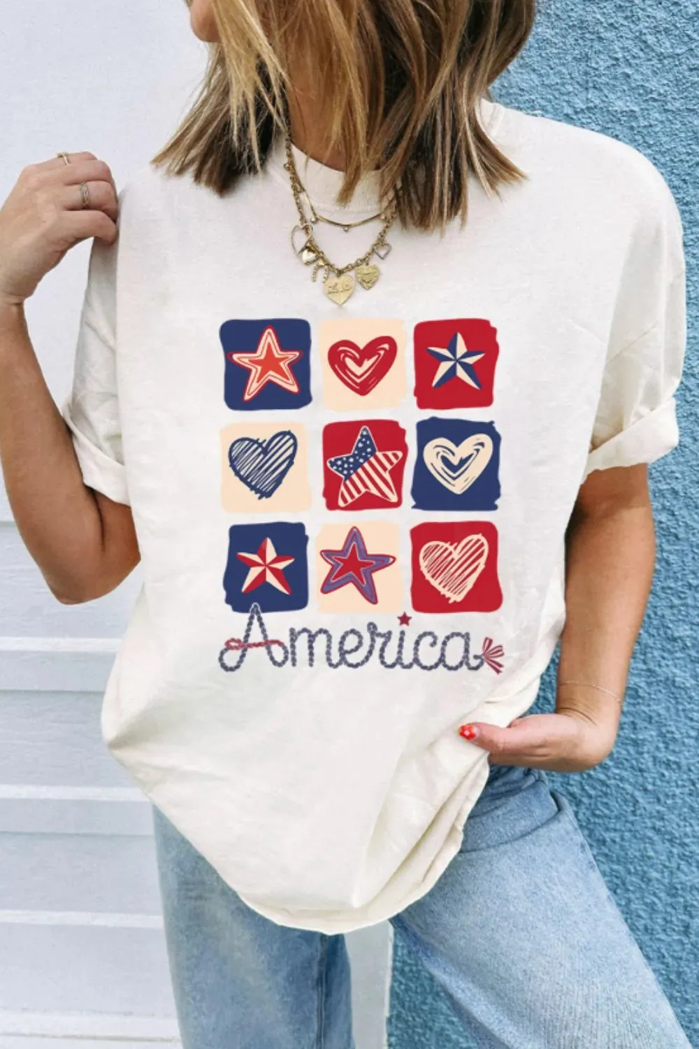 American Heart Star Checkered Graphic Tee sold by Charming Charlie