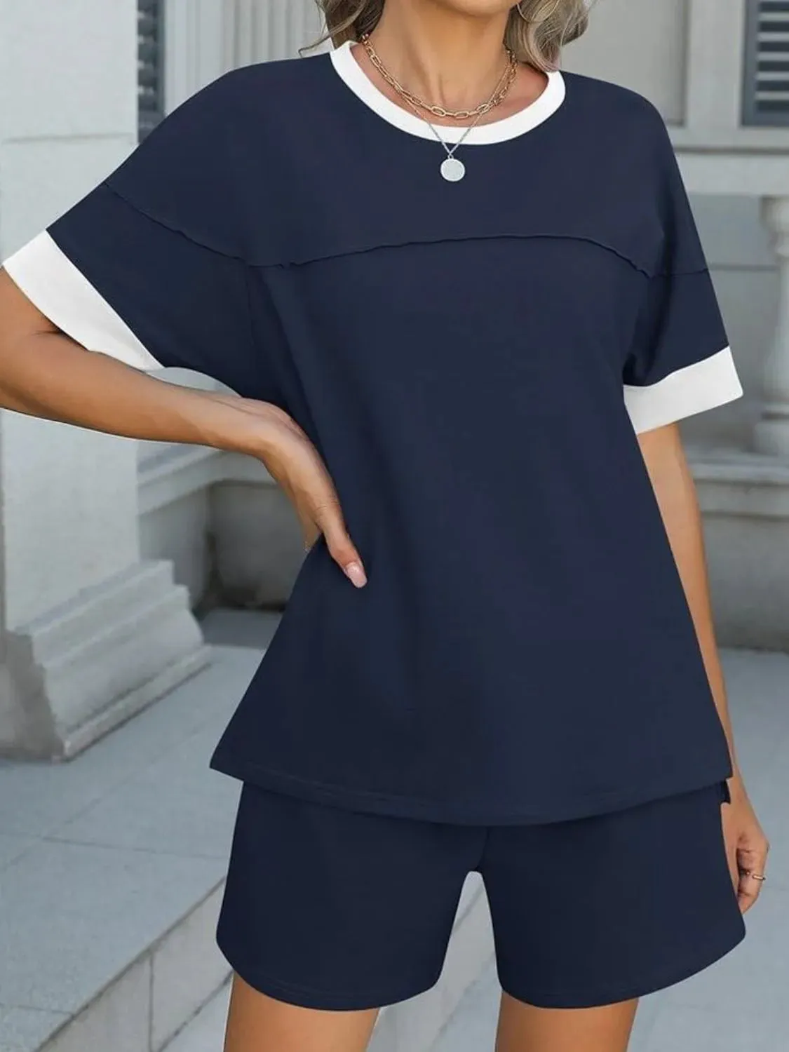 Round Neck Short Sleeve Top and Shorts Set sold by Charming Charlie product image thumbnail 4