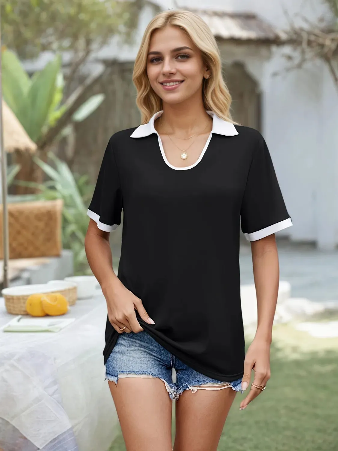 Collared Neck Short Sleeve Top sold by Charming Charlie product image thumbnail 4