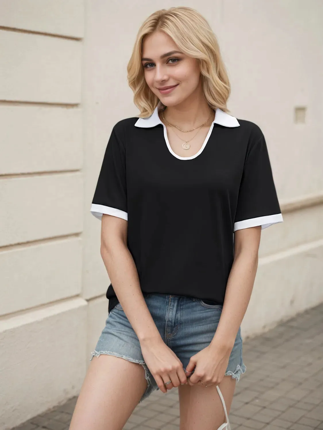 Collared Neck Short Sleeve Top sold by Charming Charlie product image thumbnail 2