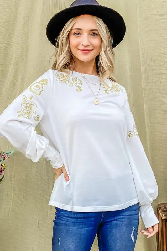 And The Why Flower Gold Embroidery Shoulder Detailed Top sold by Charming Charlie product image thumbnail 2
