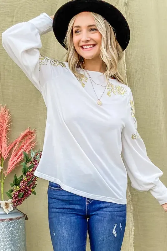 And The Why Flower Gold Embroidery Shoulder Detailed Top sold by Charming Charlie product image thumbnail 3