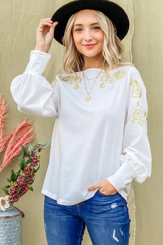 And The Why Flower Gold Embroidery Shoulder Detailed Top sold by Charming Charlie product image thumbnail 4