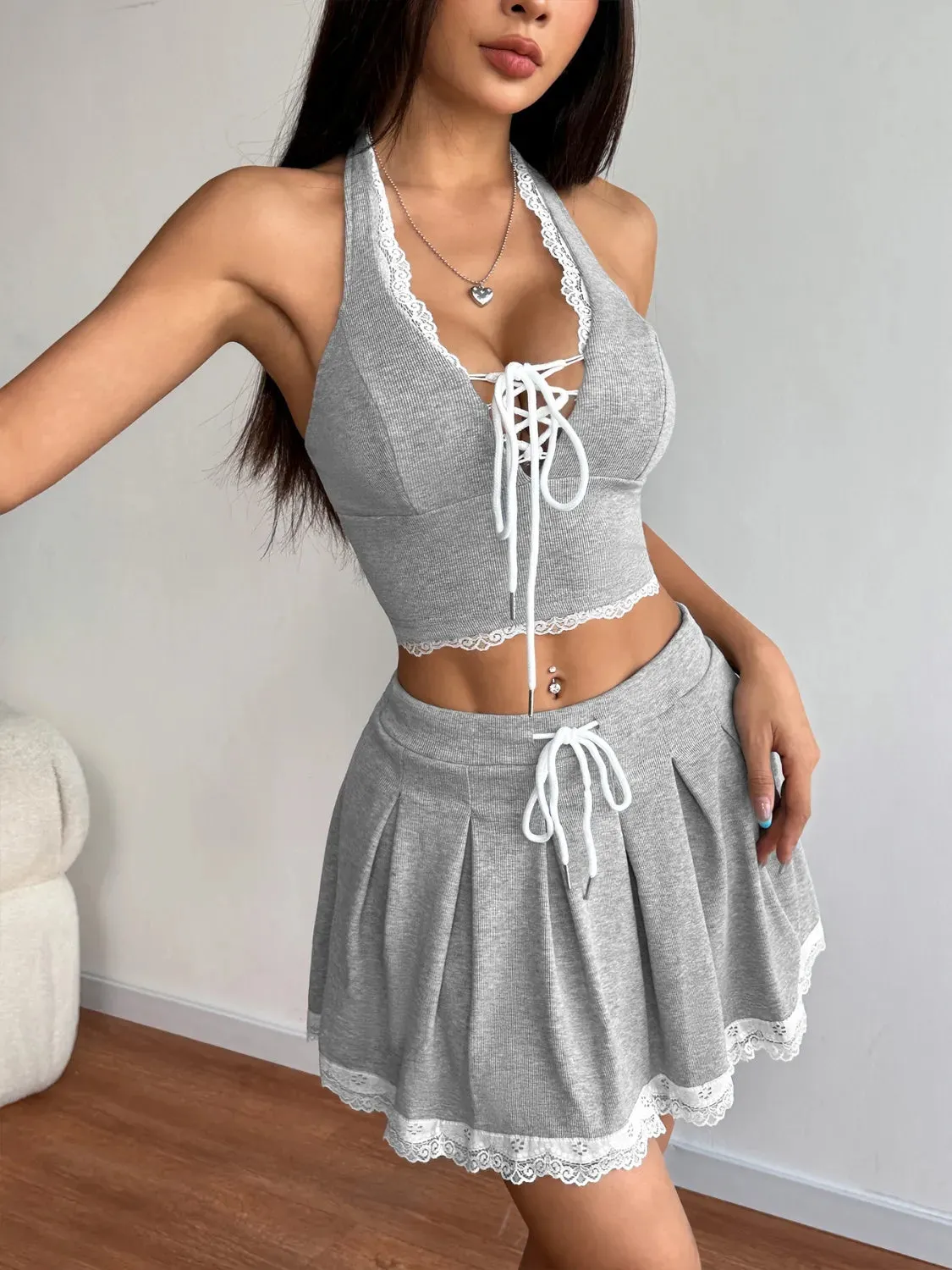 Lace Up Halter Neck Top and Skirt Set sold by Charming Charlie product image thumbnail 2