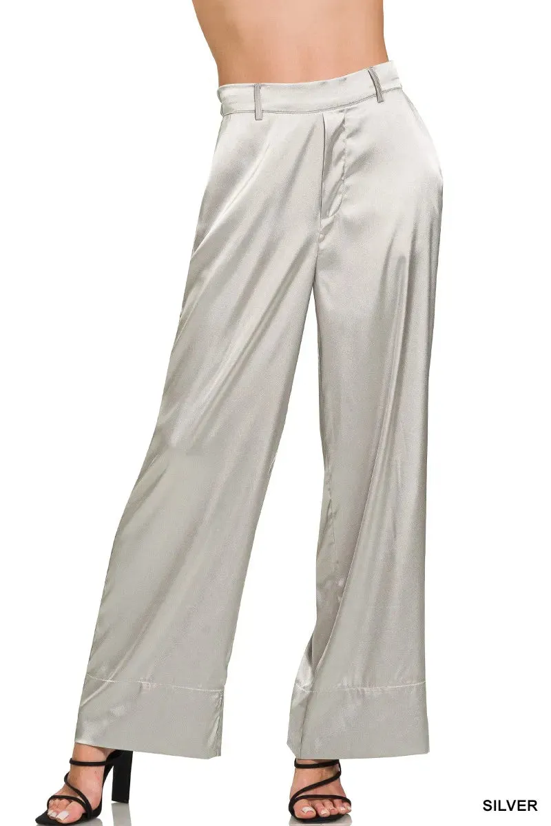 Zenana Wide-Leg Satin Pants sold by Charming Charlie product image thumbnail 2