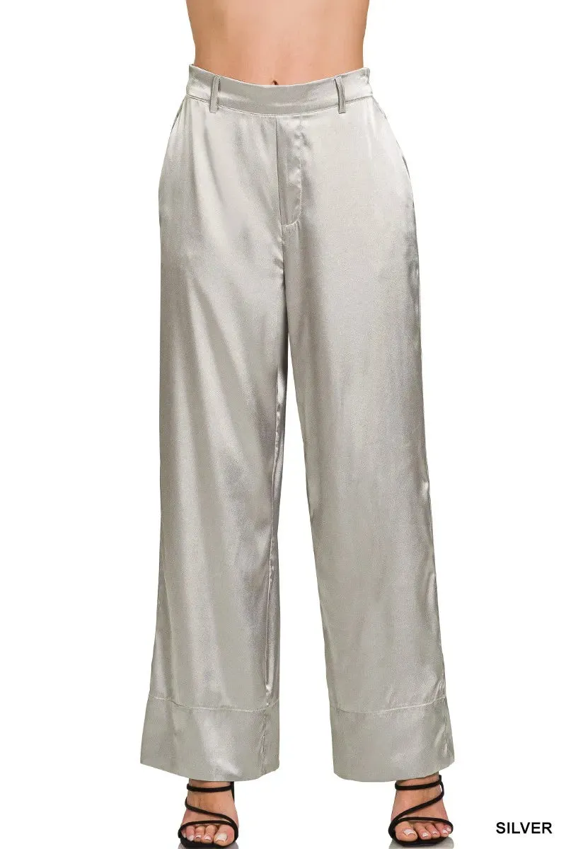 Zenana Wide-Leg Satin Pants sold by Charming Charlie