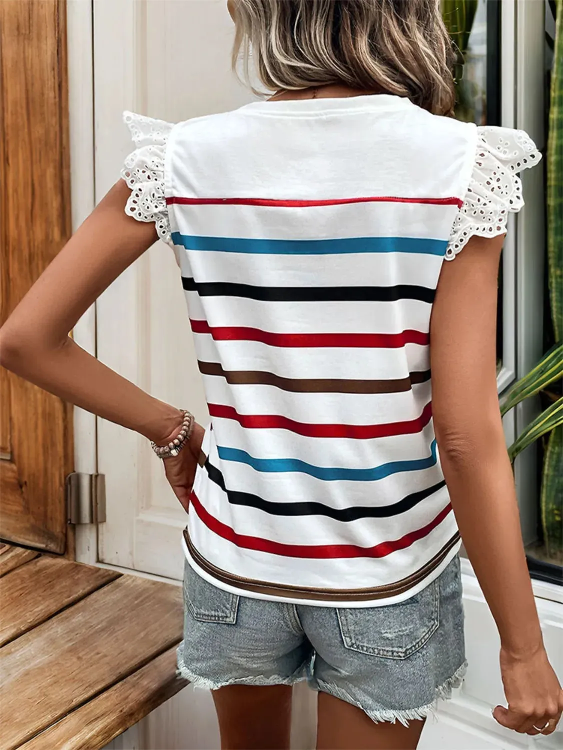 Striped Round Neck Cap Sleeve T-Shirt sold by Charming Charlie product image thumbnail 5