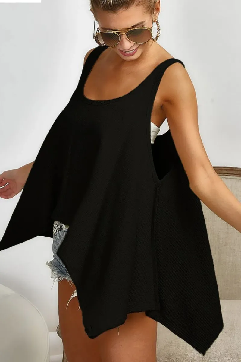 BiBi High and Low Flare Knit Tank Top sold by Charming Charlie