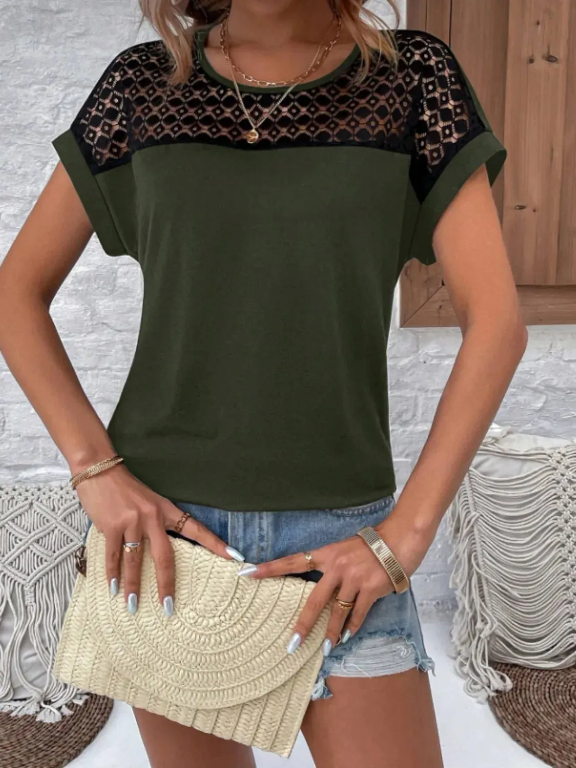 Lace Round Neck Short Sleeve T-Shirt sold by Charming Charlie product image thumbnail 4