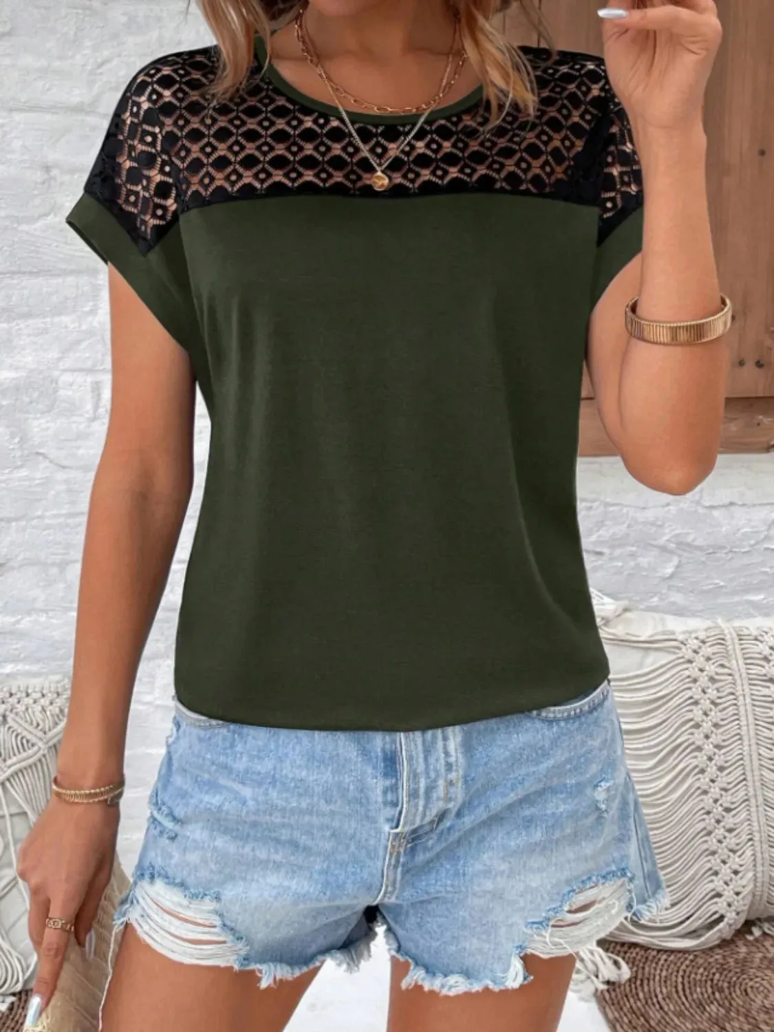 Lace Round Neck Short Sleeve T-Shirt sold by Charming Charlie product image thumbnail 3