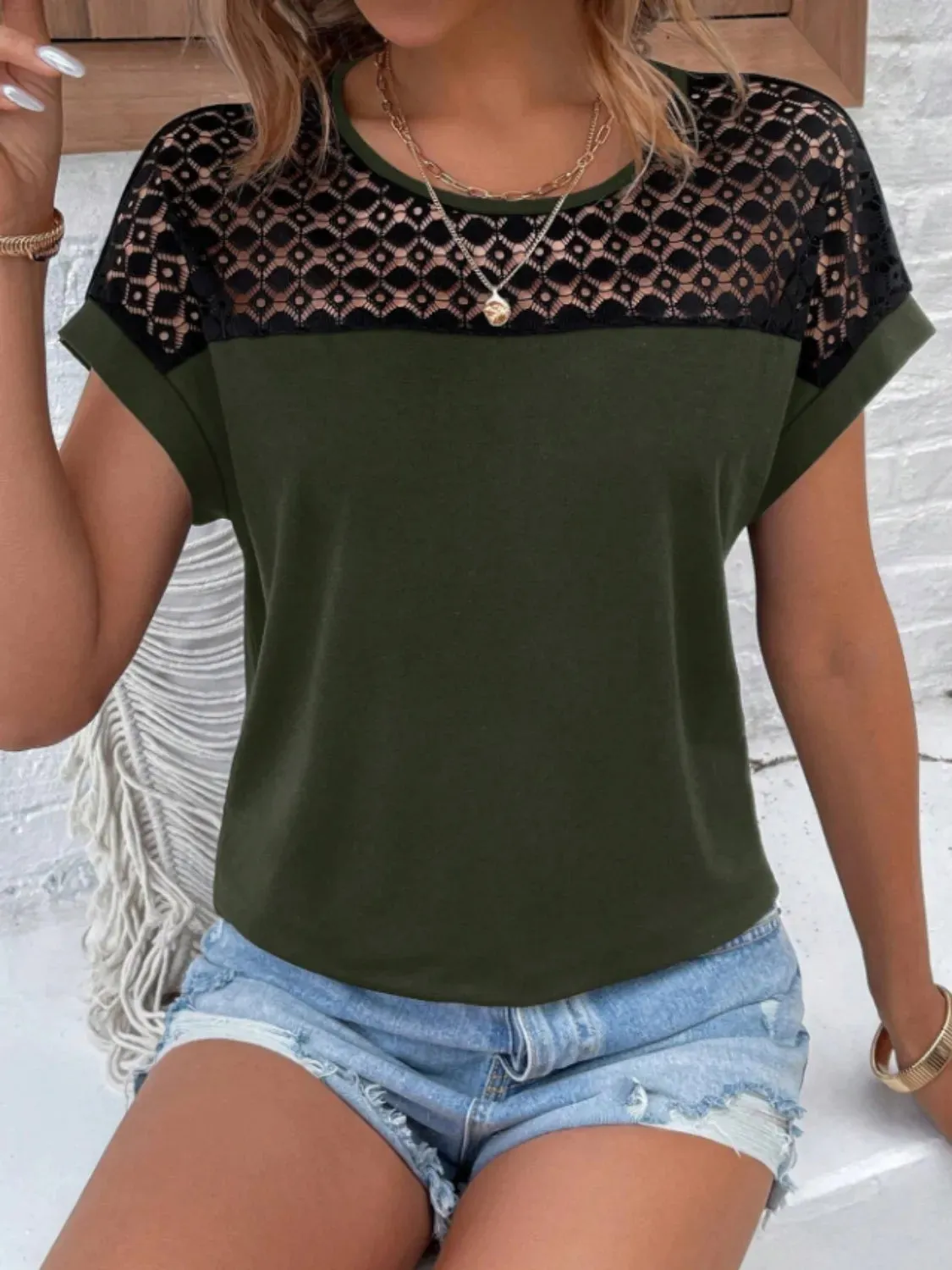 Lace Round Neck Short Sleeve T-Shirt sold by Charming Charlie product image thumbnail 2