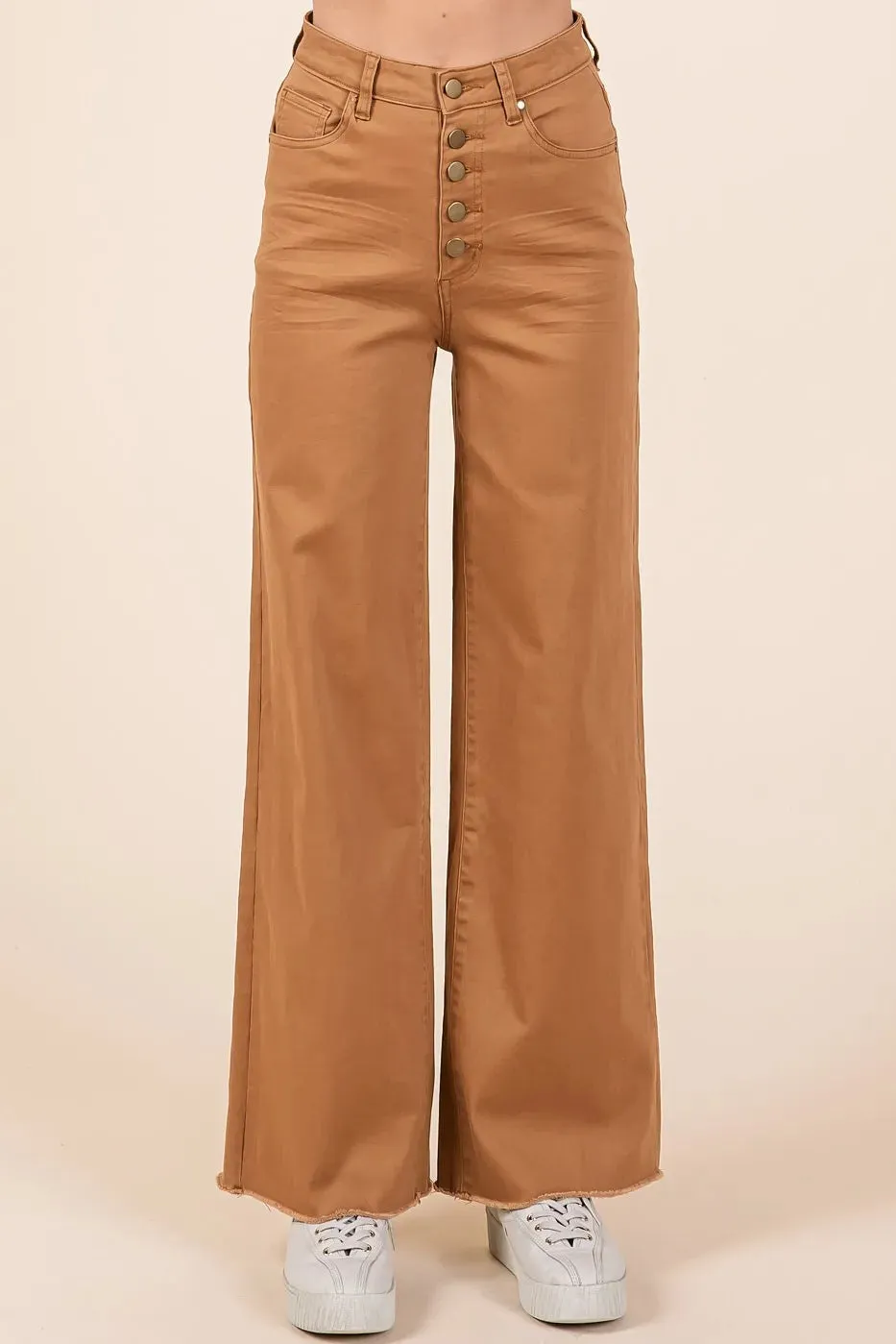 Mittoshop Twill High Waisted Button Fly Wide Leg Pants sold by Charming Charlie