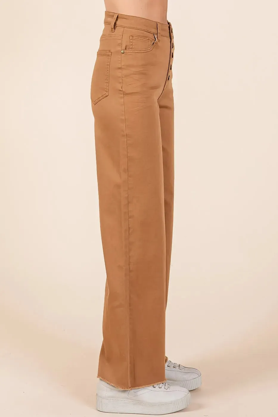 Mittoshop Twill High Waisted Button Fly Wide Leg Pants sold by Charming Charlie product image thumbnail 3