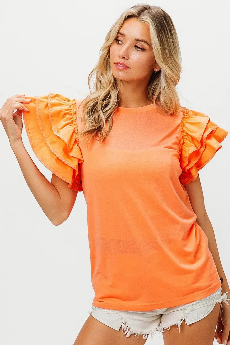 BiBi Knit Top Woven Ruffle Tiered Sleeves sold by Charming Charlie product image thumbnail 4