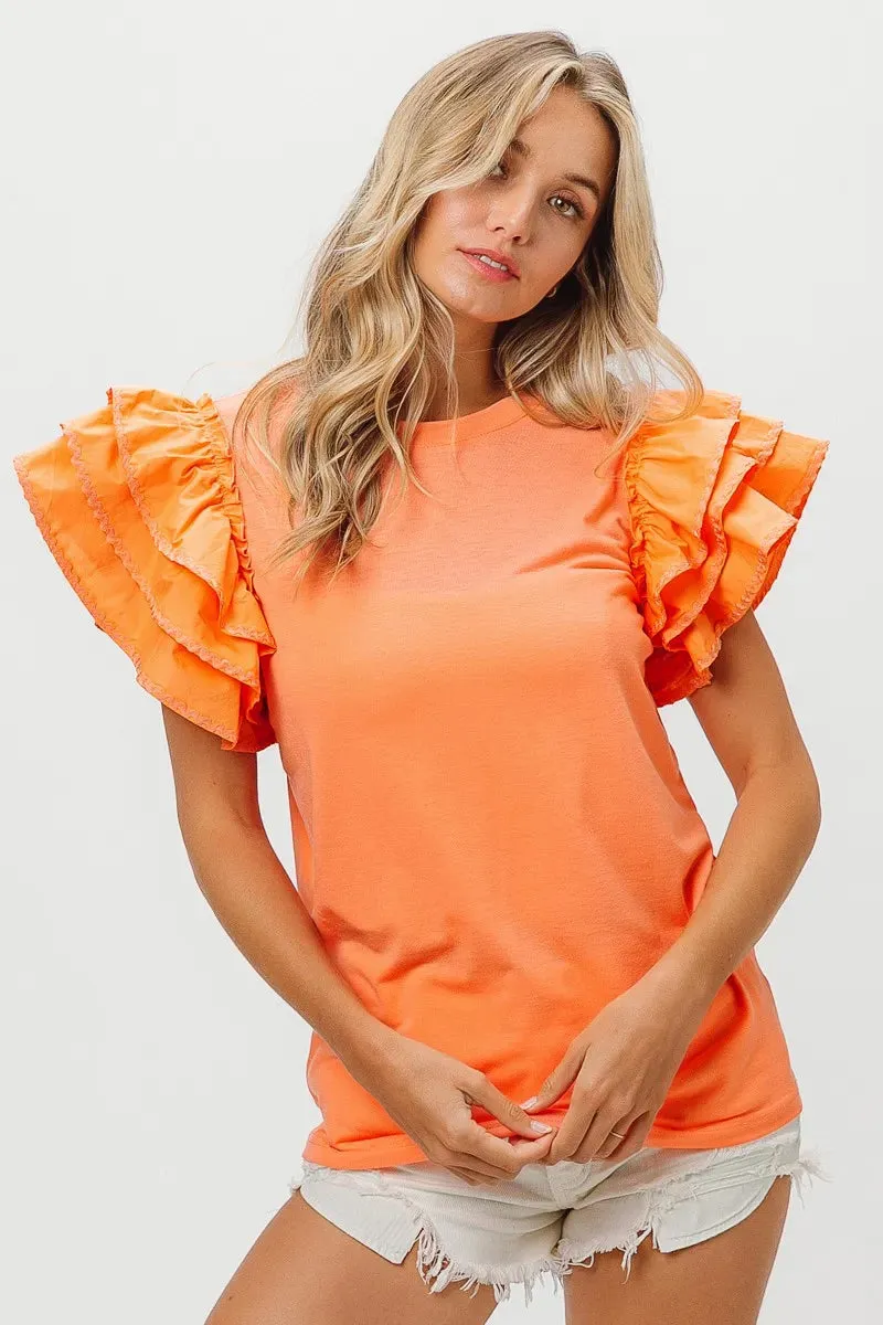 BiBi Knit Top Woven Ruffle Tiered Sleeves sold by Charming Charlie product image thumbnail 5
