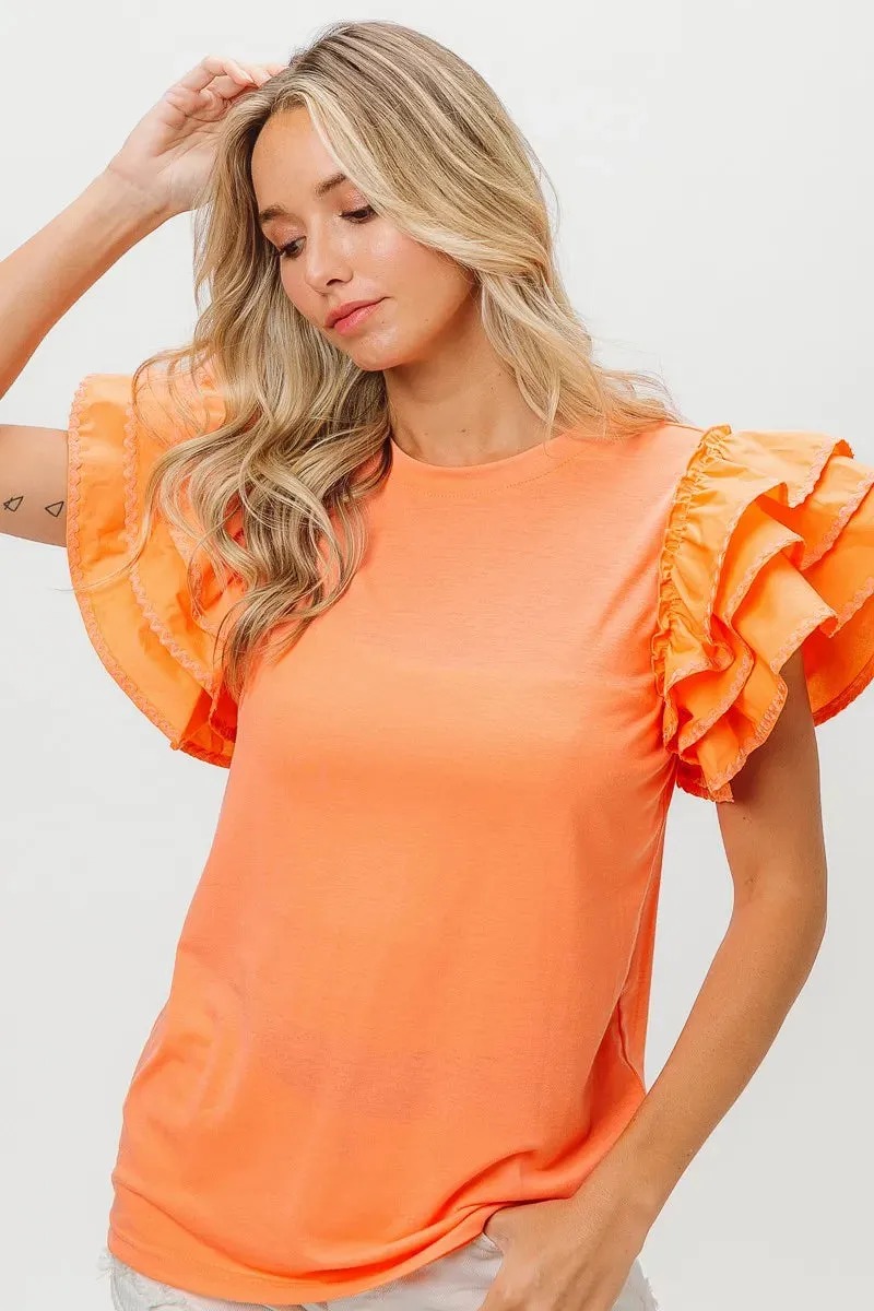 BiBi Knit Top Woven Ruffle Tiered Sleeves sold by Charming Charlie product image thumbnail 3