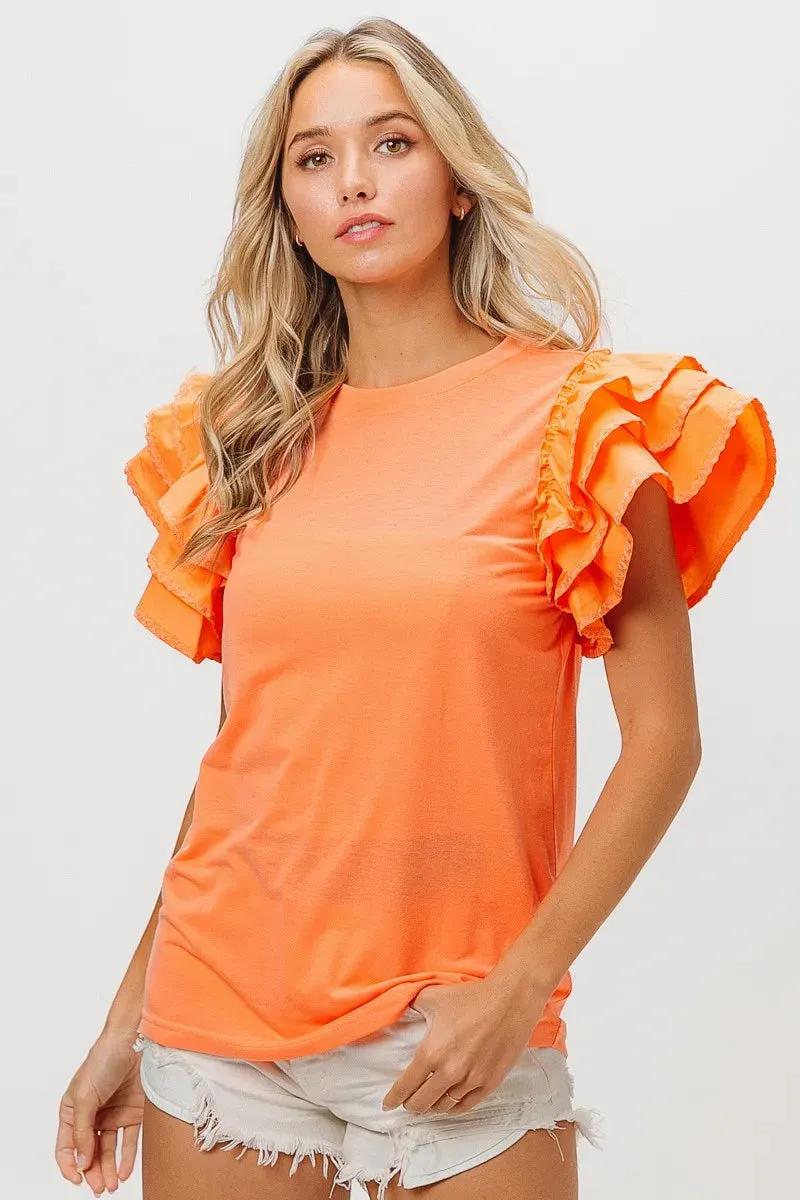 BiBi Knit Top Woven Ruffle Tiered Sleeves sold by Charming Charlie product image thumbnail 2