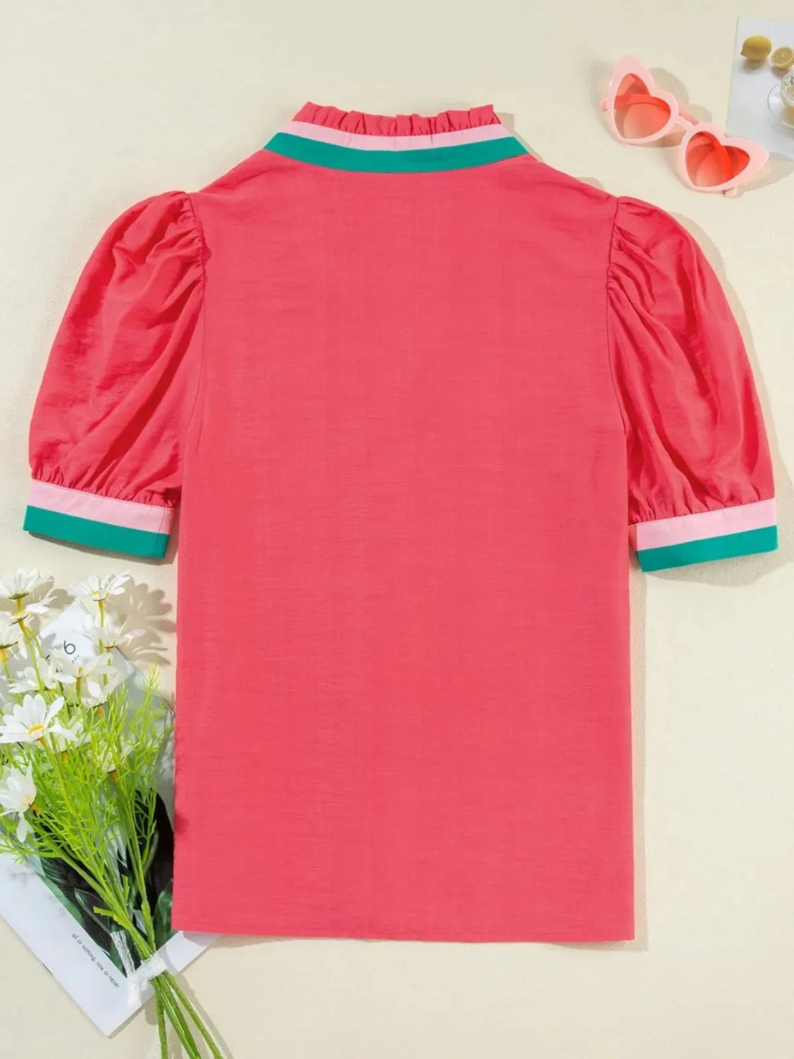Carrot Colorful Trim V Neck Short Sleeve Blouse sold by Charming Charlie product image thumbnail 5