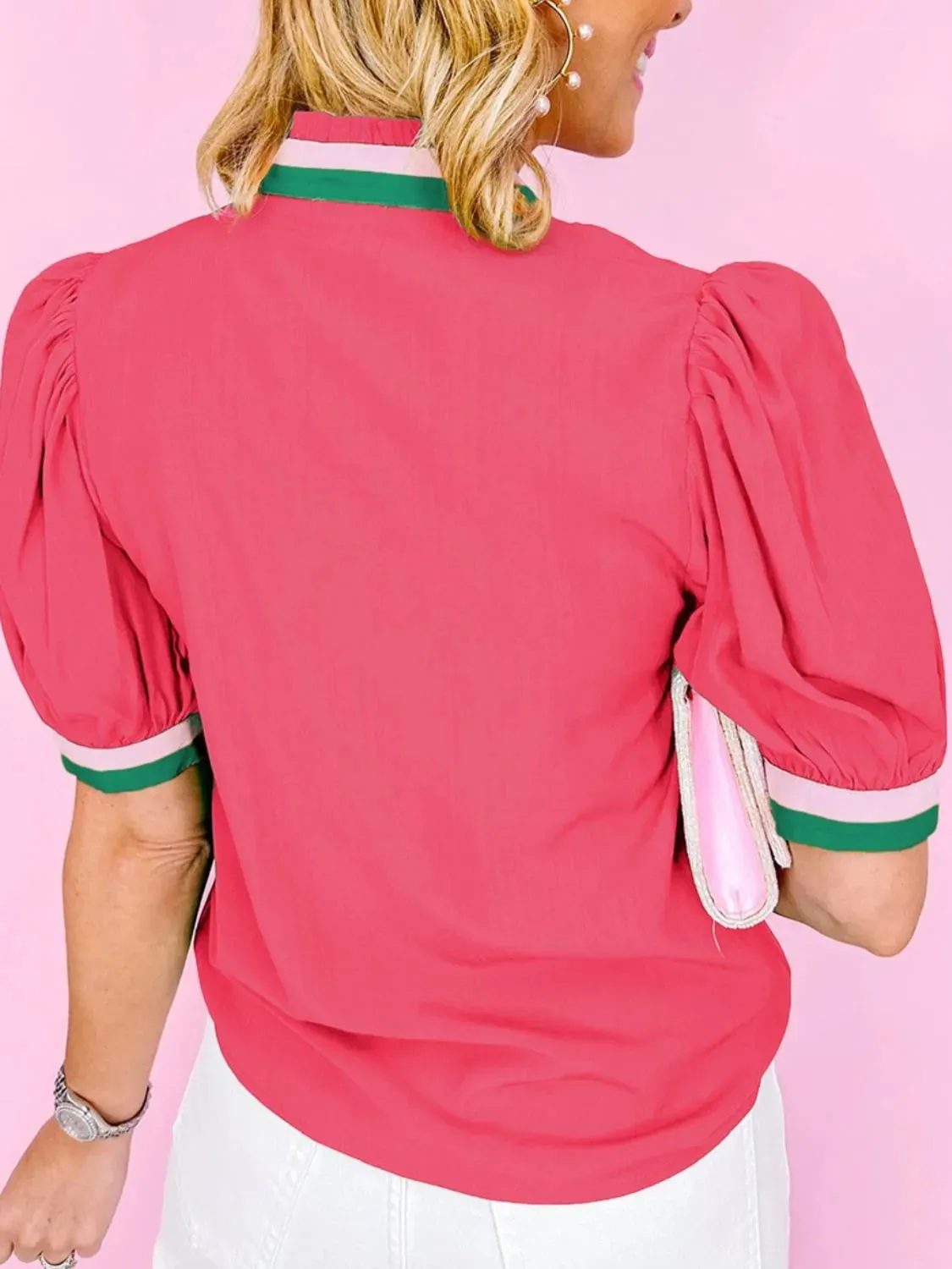 Carrot Colorful Trim V Neck Short Sleeve Blouse sold by Charming Charlie product image thumbnail 2