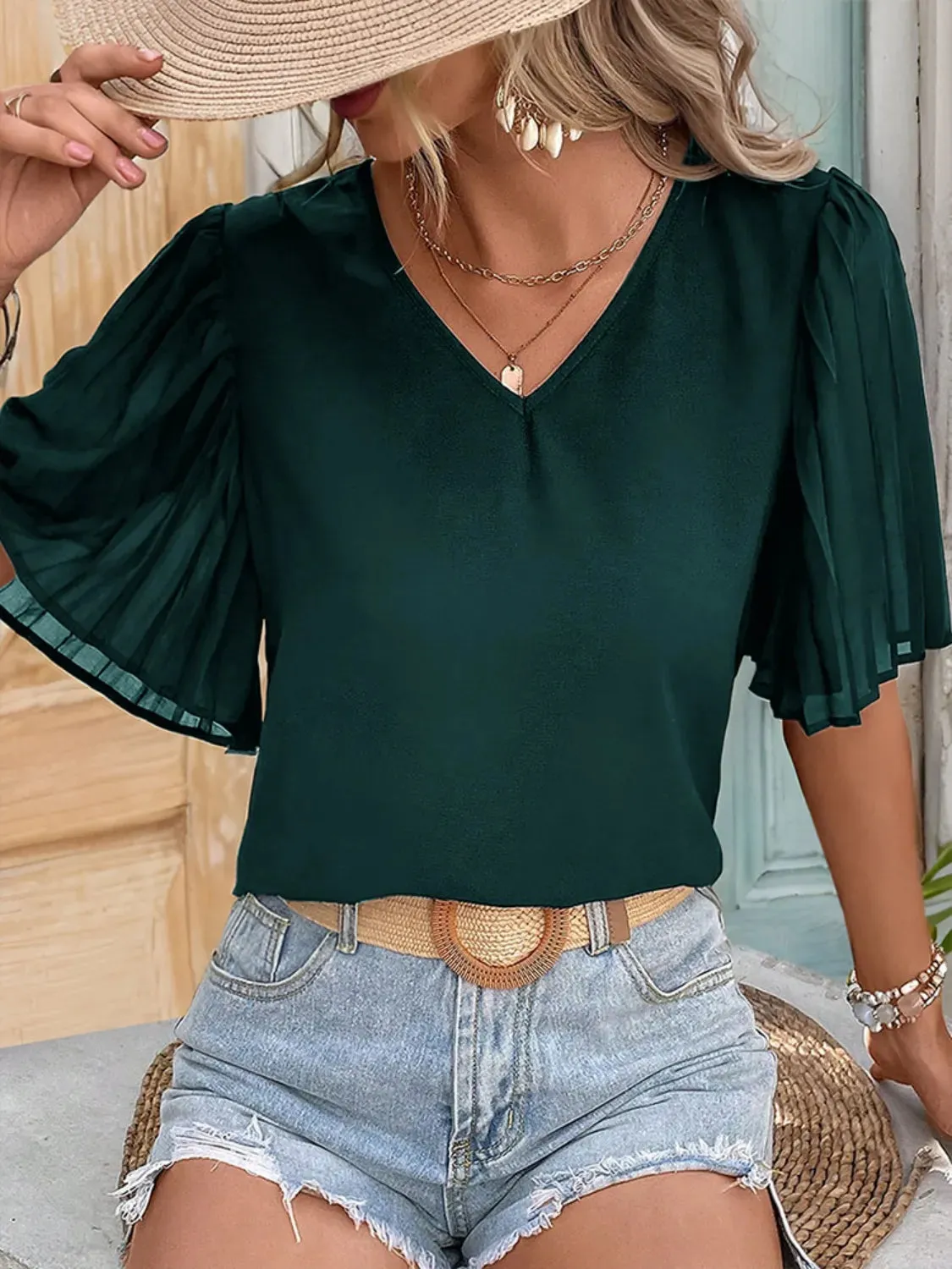 V-Neck Half Sleeve Blouse sold by Charming Charlie product image thumbnail 4