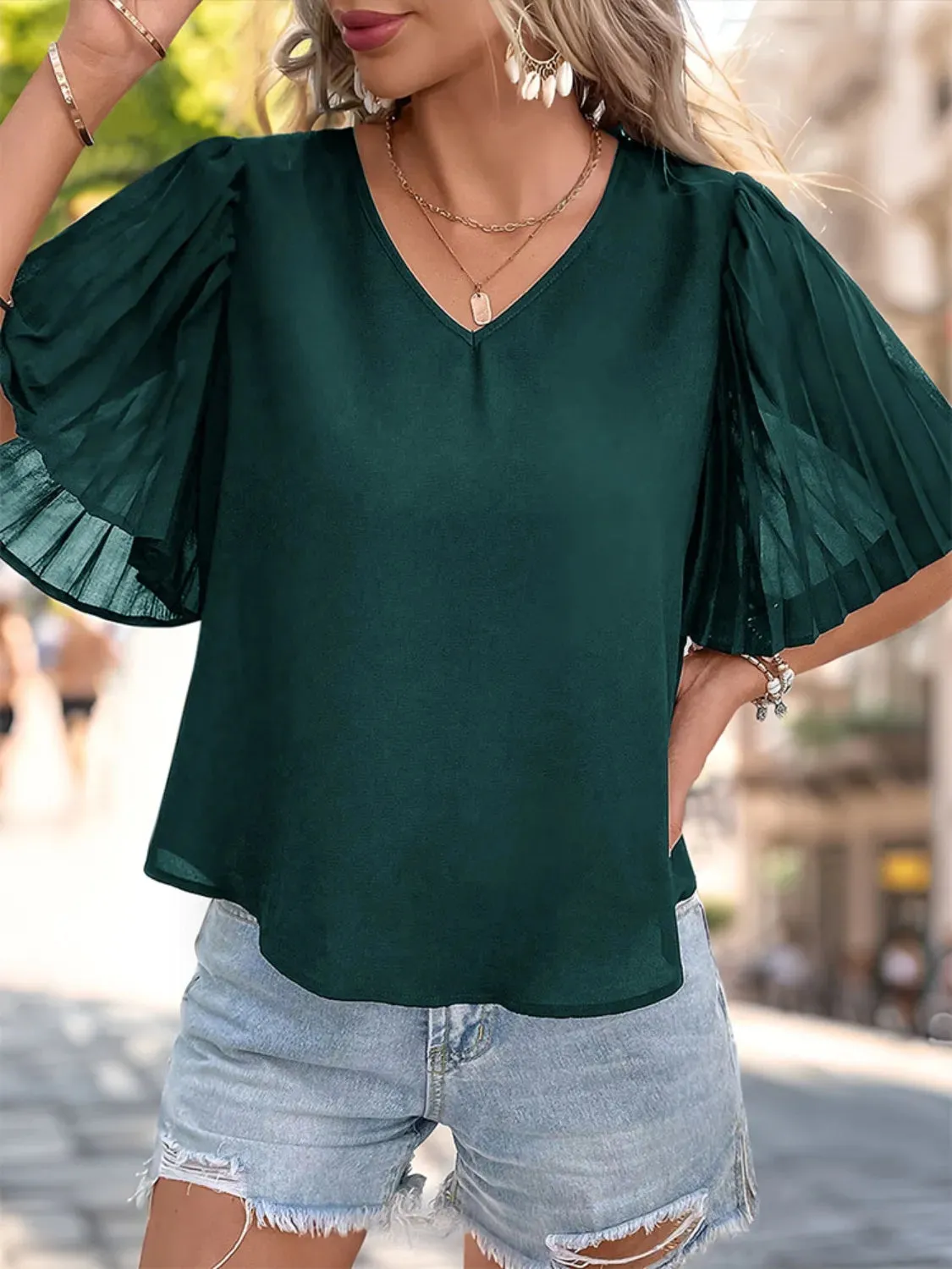 V-Neck Half Sleeve Blouse sold by Charming Charlie product image thumbnail 2