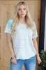 Stripe Floral Insert Sleeves Contrast Round Neck Tee sold by Charming Charlie