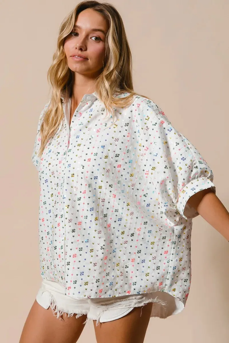 BiBi Sequin Striped Short Dolman Sleeve Blouse sold by Charming Charlie product image thumbnail 2