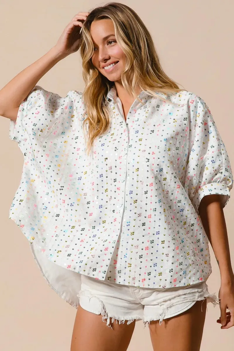 BiBi Sequin Striped Short Dolman Sleeve Blouse sold by Charming Charlie product image thumbnail 4