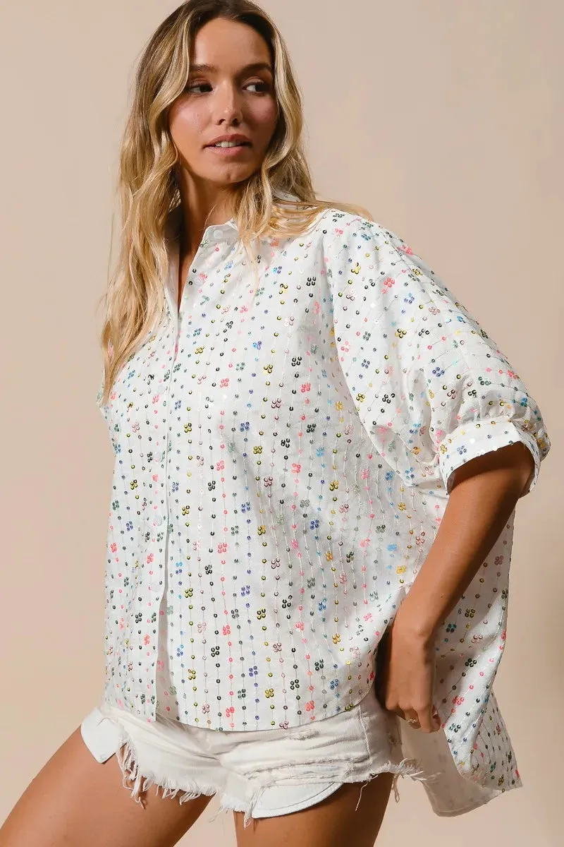 BiBi Sequin Striped Short Dolman Sleeve Blouse sold by Charming Charlie product image thumbnail 3