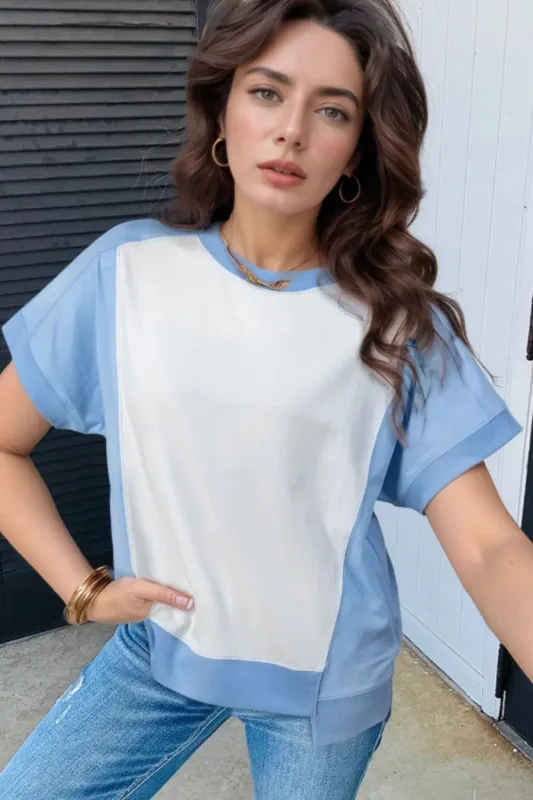 Color Block Exposed Seam Crew Neck T Shirt sold by Charming Charlie