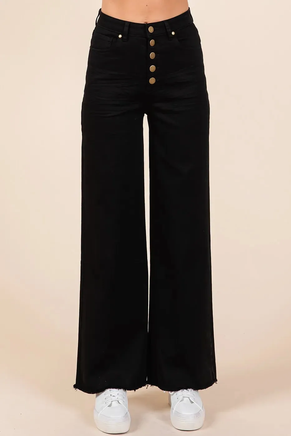 Mittoshop Twill High Waisted Button Fly Wide Leg Pants sold by Charming Charlie