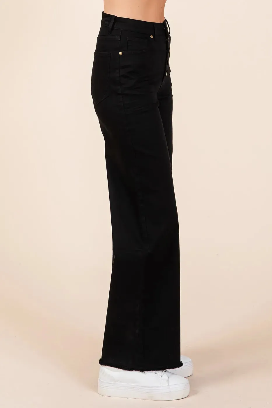 Mittoshop Twill High Waisted Button Fly Wide Leg Pants sold by Charming Charlie product image thumbnail 3