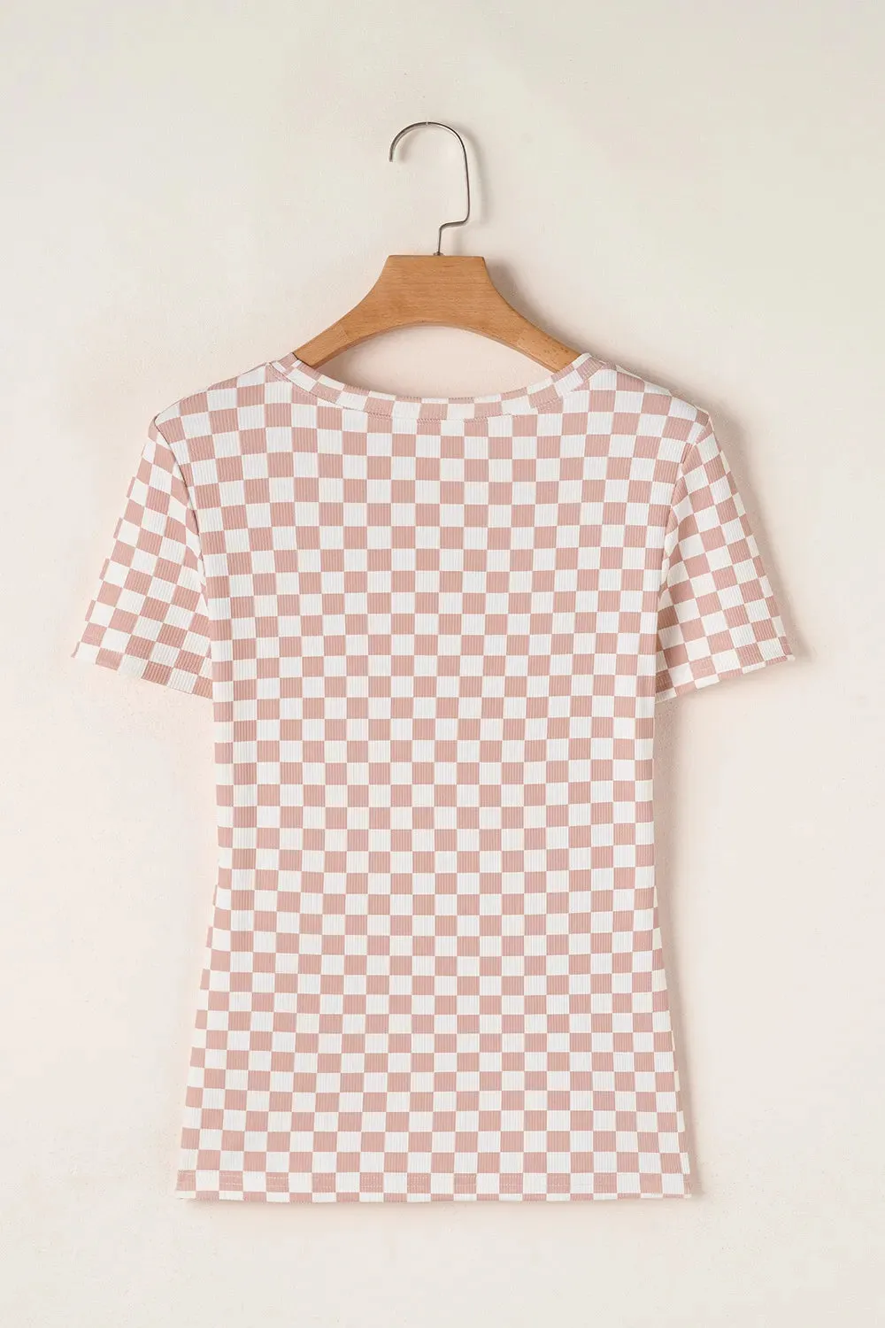 Checkered Ribbed Slim Fit Crew Neck T Shirt sold by Charming Charlie product image thumbnail 5