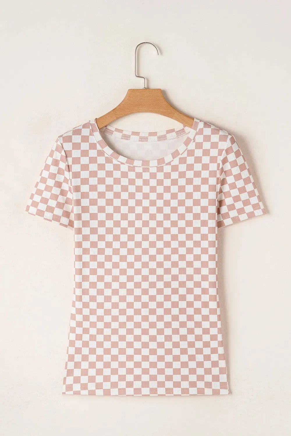 Checkered Ribbed Slim Fit Crew Neck T Shirt sold by Charming Charlie product image thumbnail 4