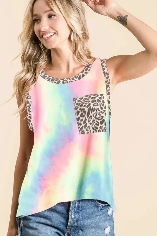 BiBi Sleeveless Tie Dye Top With Leopard Band sold by Charming Charlie product image thumbnail 4
