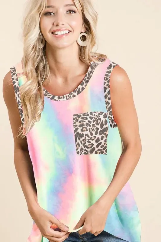 BiBi Sleeveless Tie Dye Top With Leopard Band sold by Charming Charlie product image thumbnail 3