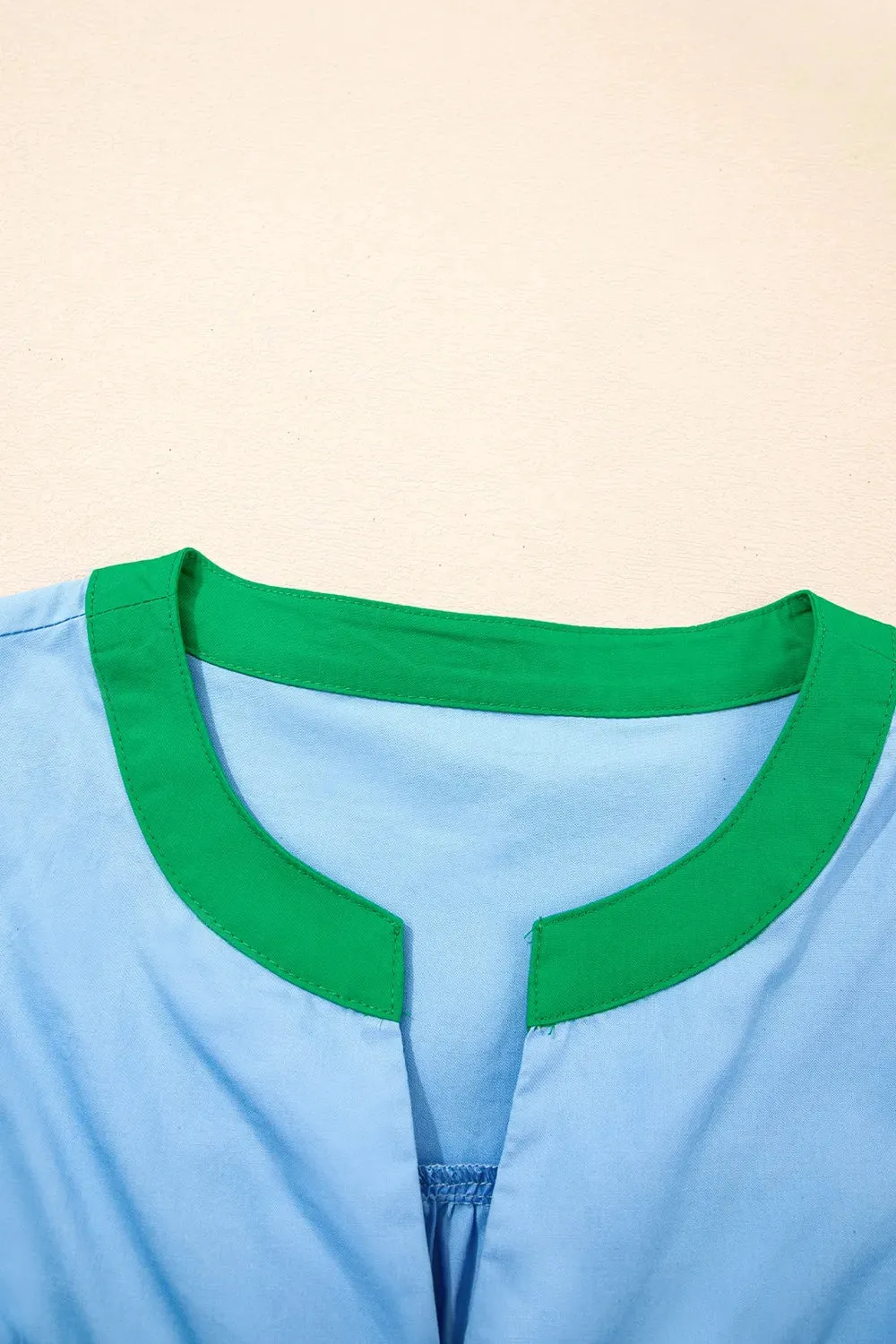 Contrast Notched Neck Frilly Detail Short Sleeve Blouse sold by Charming Charlie product image thumbnail 5