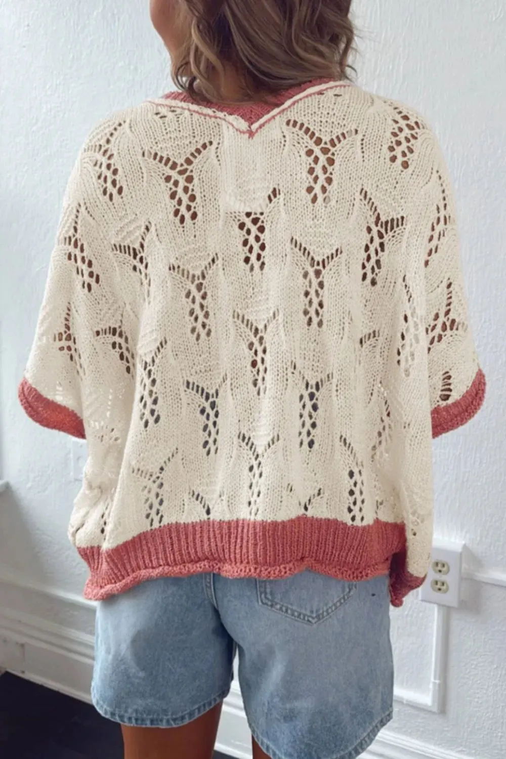 Openwork Flower Half Sleeve Knit Top sold by Charming Charlie product image thumbnail 4