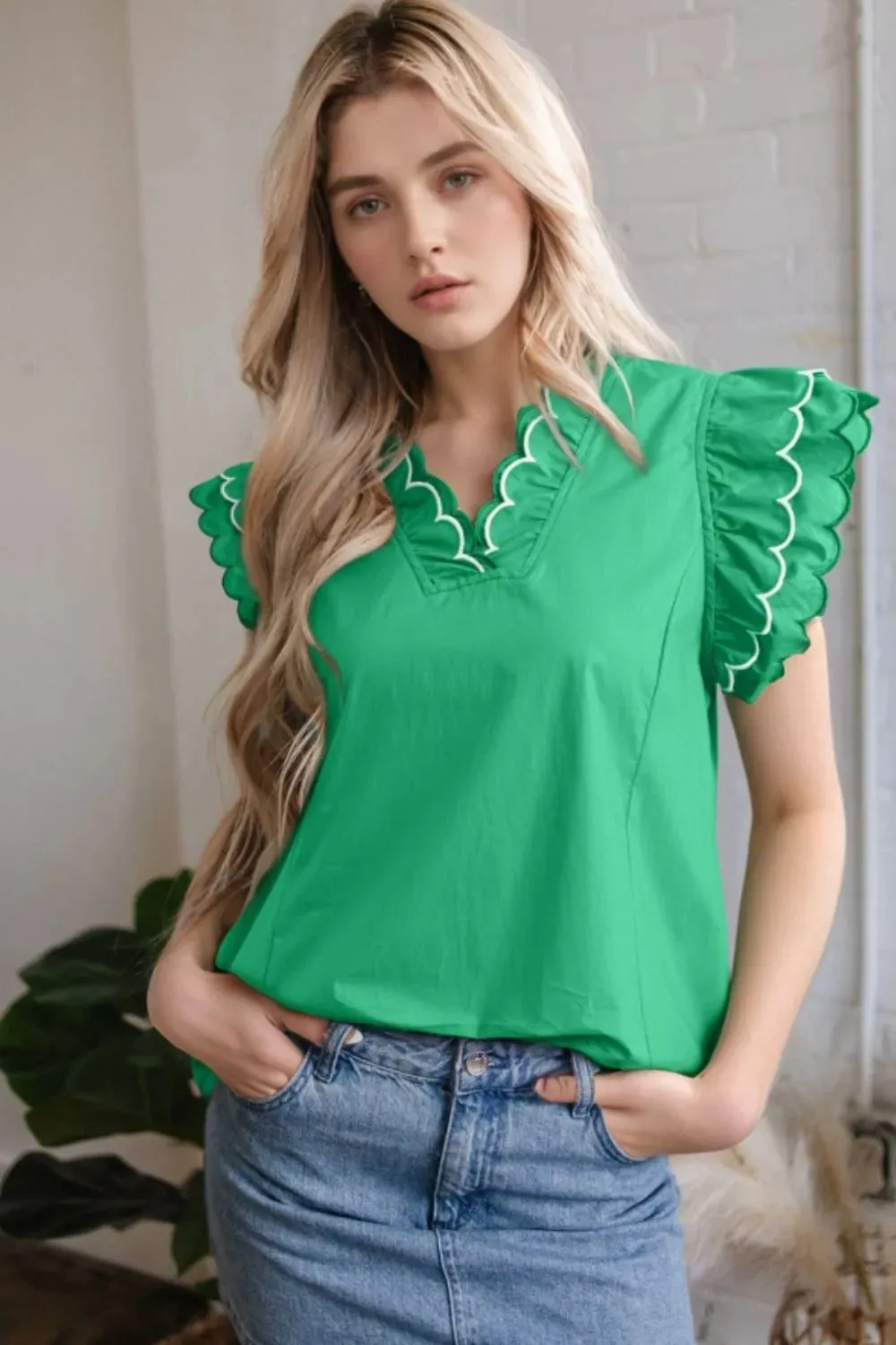 V-Neck Ruffled Cap Sleeve Blouse sold by Charming Charlie product image thumbnail 2