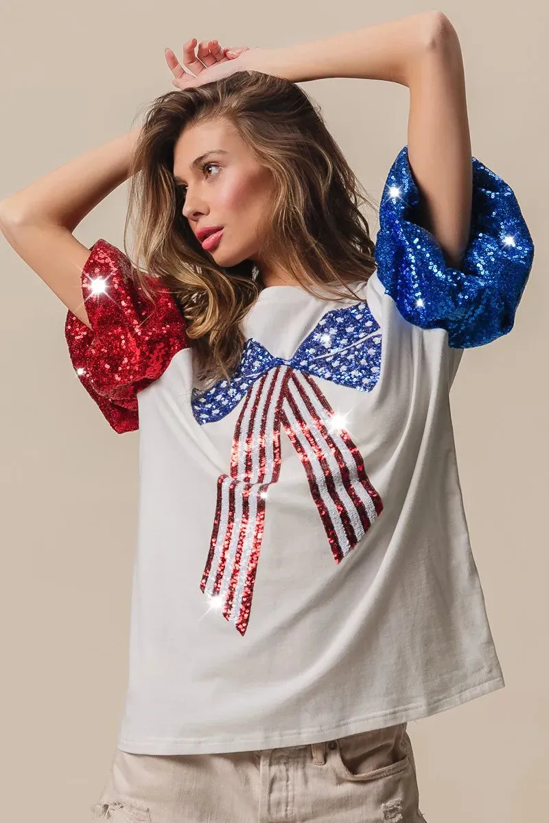 BiBi Sequin American Flag Bow Top sold by Charming Charlie product image thumbnail 4