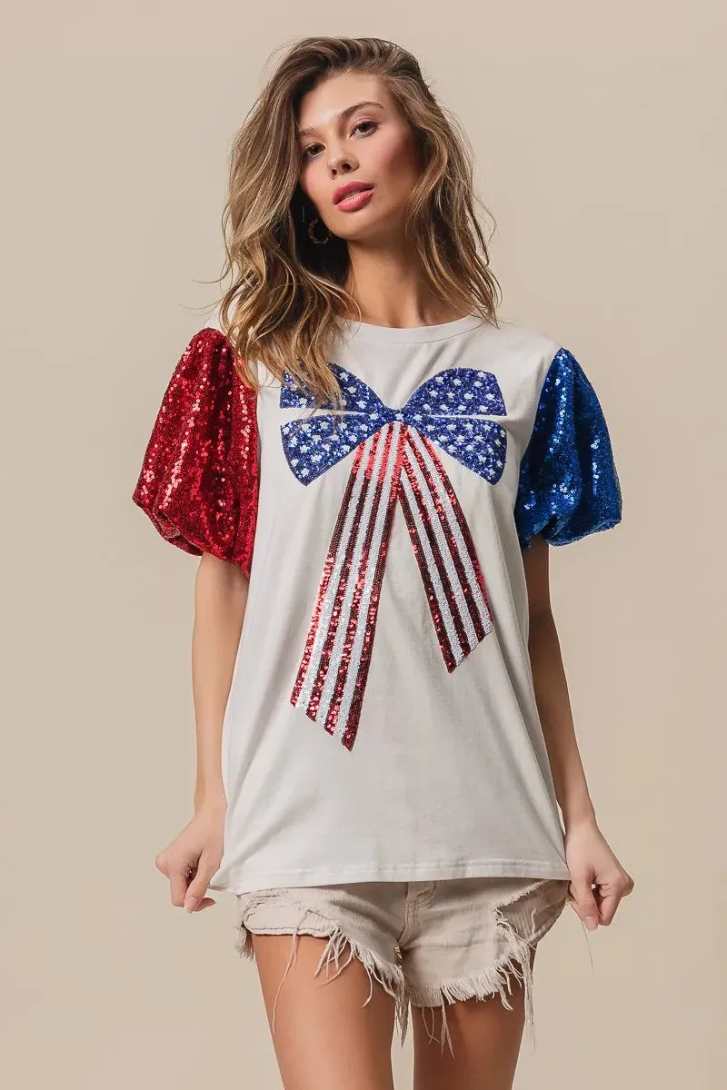 BiBi Sequin American Flag Bow Top sold by Charming Charlie product image thumbnail 3