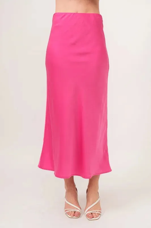 And The Why Solid Satin Midi Skirt sold by Charming Charlie