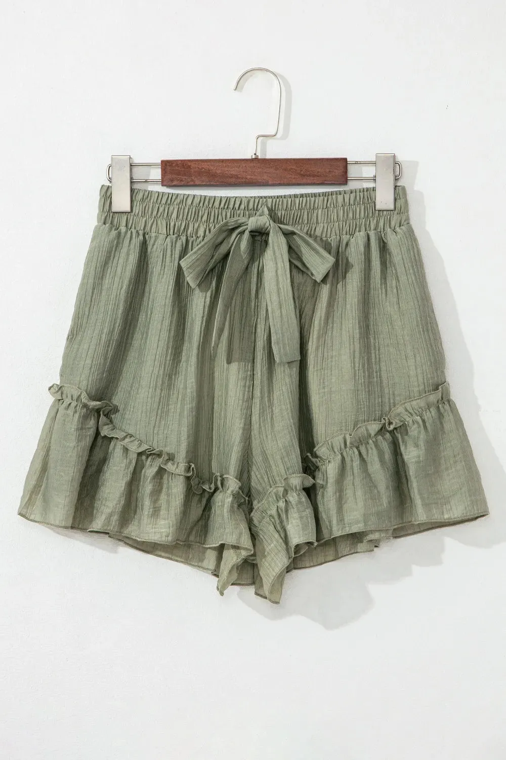 Textured Tie Waist Ruffle Hem Shorts sold by Charming Charlie product image thumbnail 3